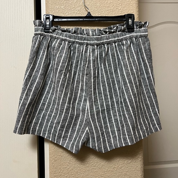 Express High Rise Striped Paperbag Waist Linen Shortie Shorts MEDIUM - Picture 6 of 13